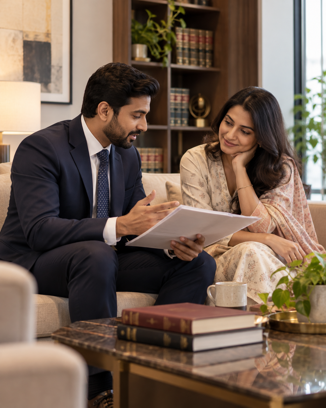 Attorney speaking with a client during a consultation